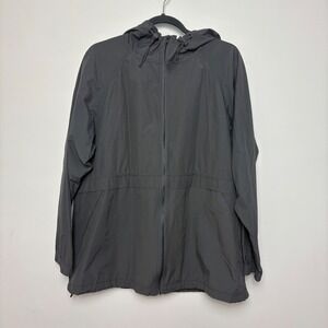 Eileen Fisher Anorak Jacket Hood Grey Nylon Zip Up L Petite Travel Rain Packable